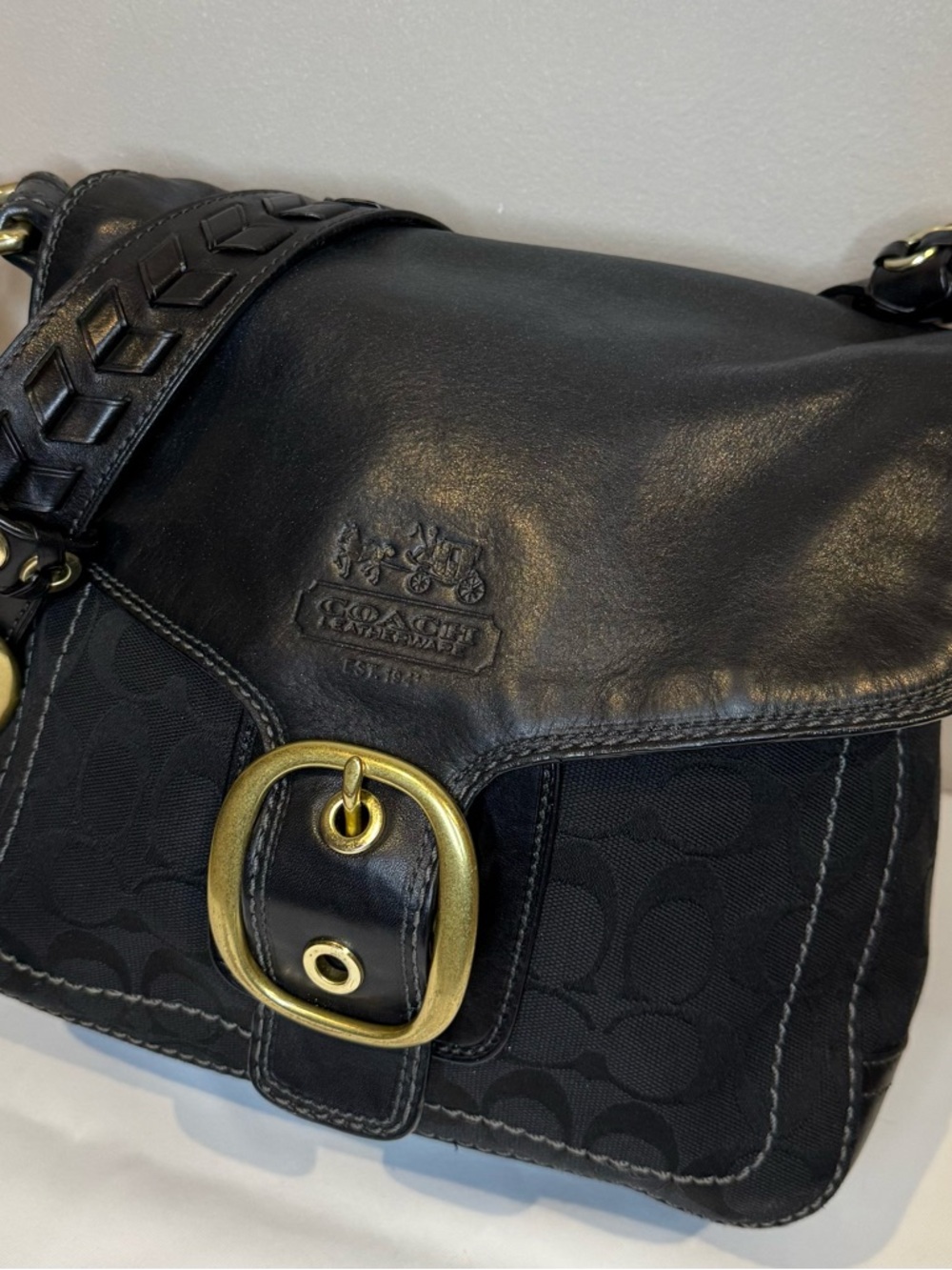 Coach Bleeker Black Jaquard Black Leather 2007 11434 EUC